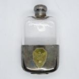 6" glass and pewter hip flask with German WWII iconography