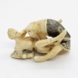 2x carved interlocking erotic Netsuke ivory figures 60mm signed to foot