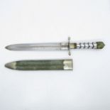 8" blade mother of pearl handled double sided dagger with velvet sheath