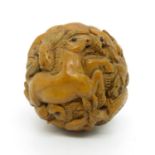 Netsuke carved wooden ball