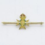 15ct gold militaria Sherwood Foresters enameled brooch 5.5cm long 3.8g
