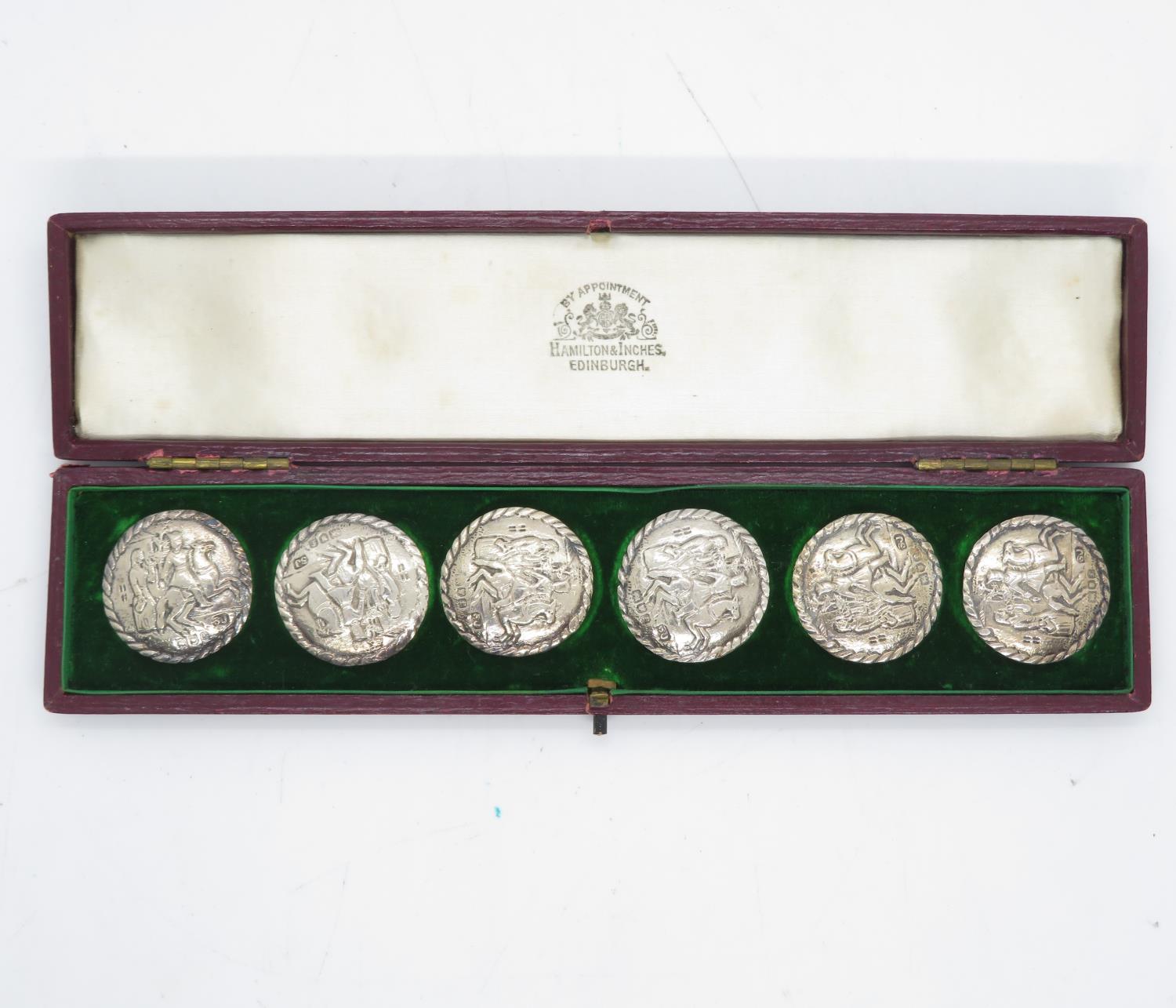 Hamilton and Inches Edinburgh 6x silver button set in leather box