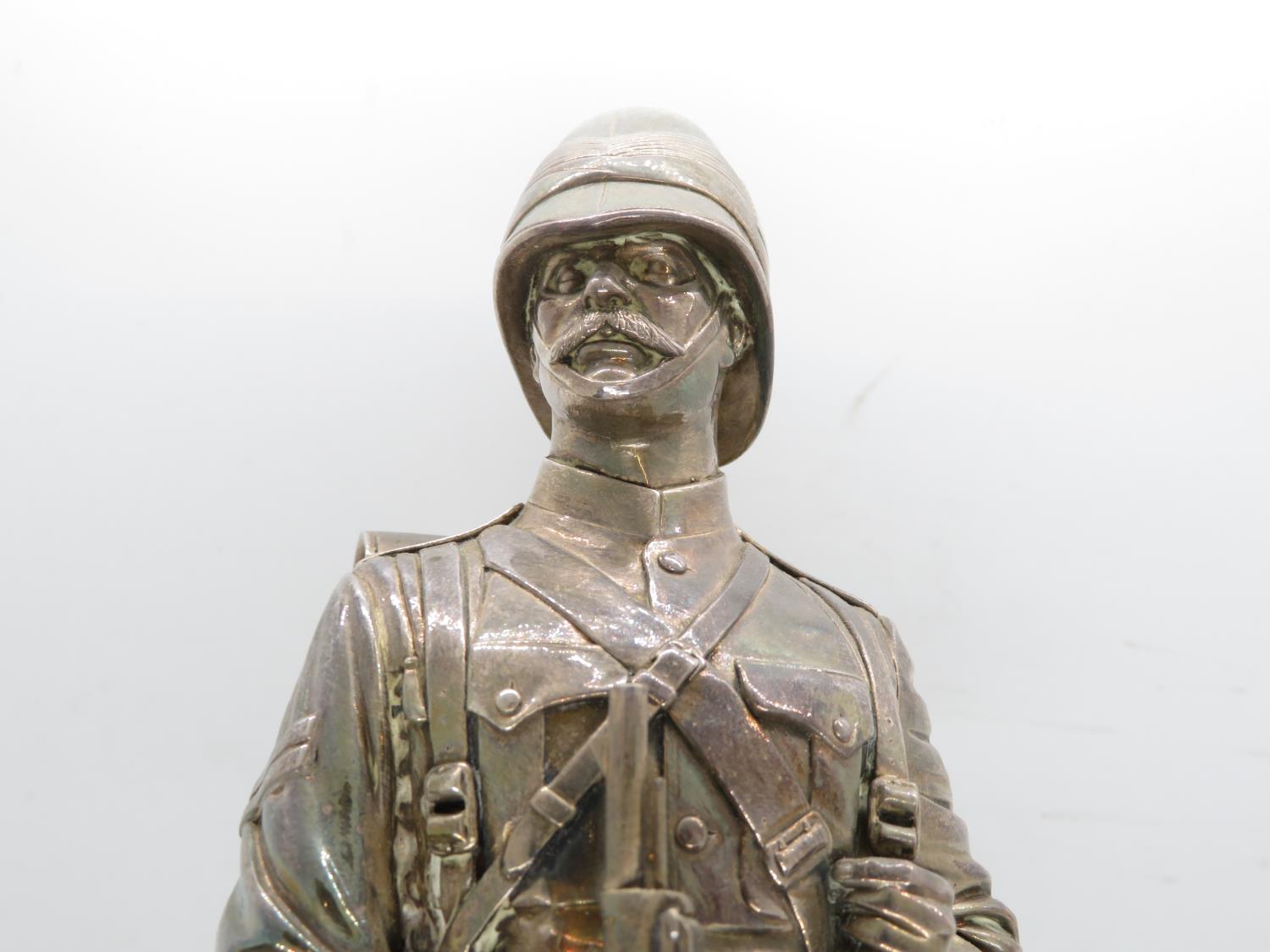 Hallmarked silver South Africa 1900-1902 Boer War soldier on plinth - Image 4 of 6