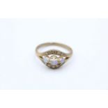 9ct gold vintage opal and diamond halo ring (2.3g) Size K