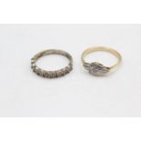 2 x 9ct gold diamond rings inc. Half eternity (4.2g) sizes N and O