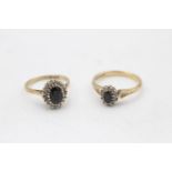 2 x 9ct gold vintage sapphire & diamond halo dress rings (4.4g) Size J & N