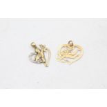 2 x 9ct gold cherub heart pendants inc. diamond (1.2g)