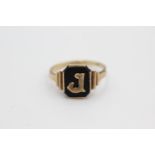 9ct gold vintage onyx "j" initial signet ring (2.2g) Size M