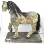 Large antique possibly Georgian 17" high wooden horse with real horsehair mane and tail