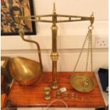 Large 22" set of scales on wood base with weights