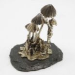 HM London silver fairy with mushrooms on slate base 2" tall