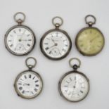 5x large silver pocket watches 601g all untested