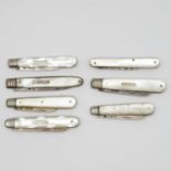 7x Mother of Pearl and silver bladed antique penknives