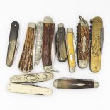 Collection of vintage bone handled and advertising handled penknives