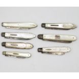 7x Mother of Pearl and silver bladed penknives