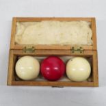 Wooden boxed set of full sized ivory billiard balls - each ball weighs 142g in excellent condition