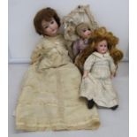 3x porcelain German dolls