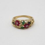 9ct ruby emerald and sapphire ring size S +.5 3.9g