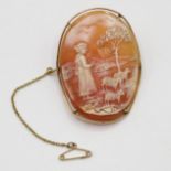 High carat gold and shell cameo brooch 11.2g 55mm long