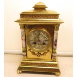 Fully working gilded with ceramic pillars clock beautiful ceramic dial hand painted 11" high
