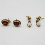 1x 9ct gold garnet and opal set earrings boxed and 1x set garnet and 9ct gold earrings boxed