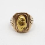 High carat gold signet ring with 18mm natural gold nugget attached to front Size L