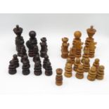 Full set of wooden carved chess pieces - Queen is 3" high