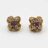 Set of flower love earrings 9ct gold with purple amethyst and 4x cubic zirconias