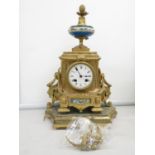 15" antique ormolou French clock - runs - with original base - slight damager to side - all parts