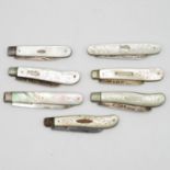 7x Mother of Pearl and silver bladed penknives