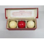 Set of full size ivory billiard balls in pristine condition boxed