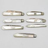 7x Mother of Pearl and silver bladed penknives