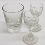 Antique heavy based rummer glass and 2x early sherry glasses