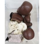 2x pairs of vintage leather boxing gloves and silk gowns