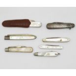 7x Mother of Pearl and silver bladed HM penknives