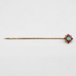 Antique opal ruby and seed pearl pin in 15ct gold