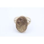 9ct gold scrolling design locket ring (5g) Size R