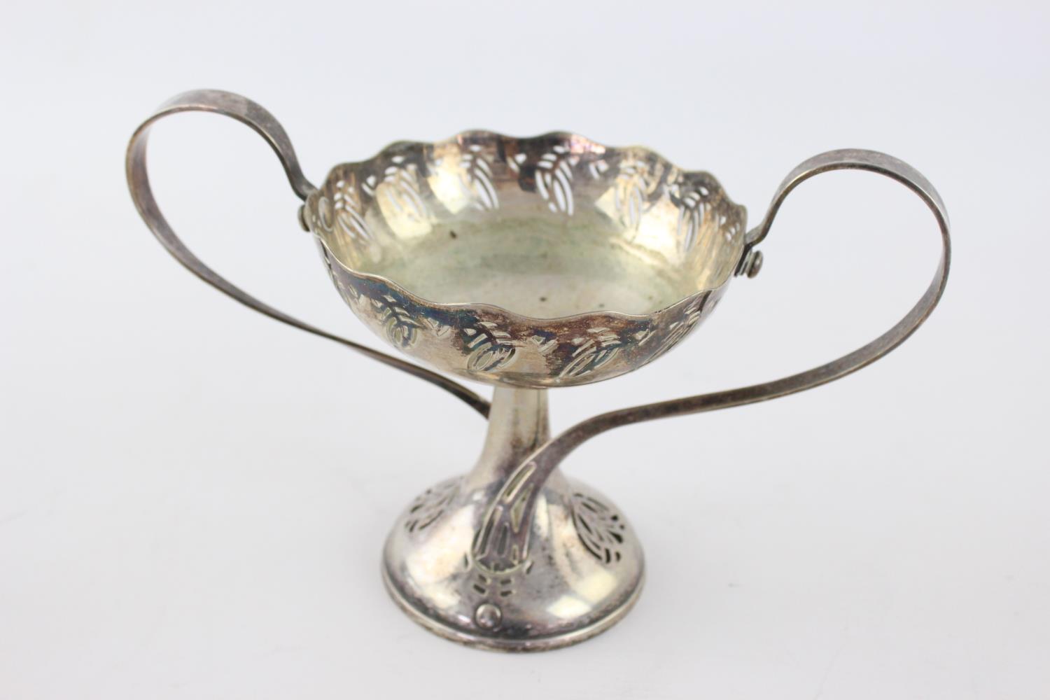 Antique WMF Jugendstil Pierced Silver Plated Tazza w/ Whiplash Handles (290g)