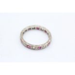 9ct white gold vintage synthetic ruby & spinel eternity ring (1.4g) Size L