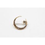 14ct gold antique seed pearl crescent moon brooch - as seen (1.7g)