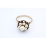 9ct gold vintage cultured pearl cathedral set ring (3.7g) Size M