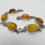 Silver and Amber fancy bracelet 13.3g