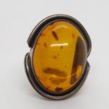 Silver and Amber Ring Size O 11.5g total weight