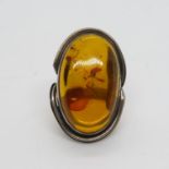 Large silver and amber ring size N. 11.3g
