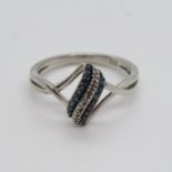 Champagne and Blue Diamond Silver Ring Size R