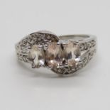 Zambezia Morganite and Diamond Silver Ring Size P