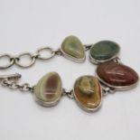 Chunky Silver and Agate bracelet with T Bar and Loop fastener 42.3g