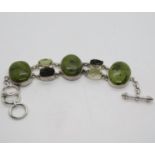 Chunky Silver and Green Agate and gemstone bracelet 52.8g