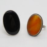 Three large silver rings one with Tiger's Eye stone sizes N, Q and O 31.7g total weight