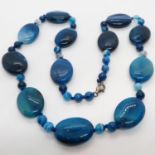 Blue agate and silver necklace56cm long 73.0g